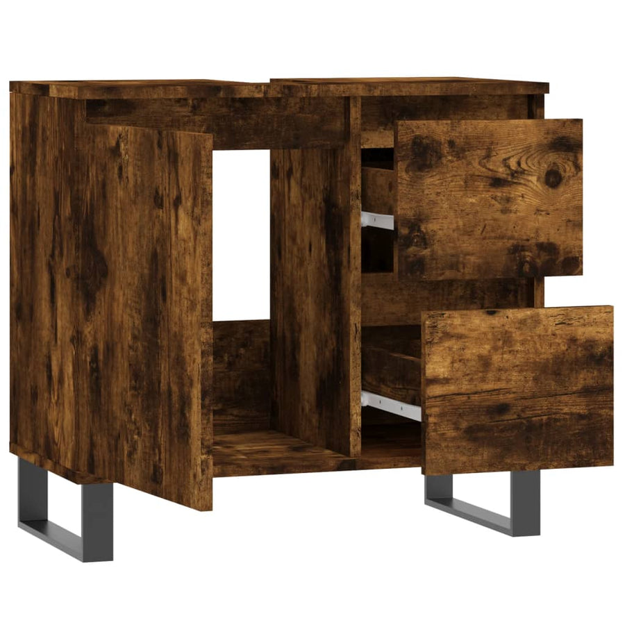 Badkamerkast 65X33X60 Cm Bewerkt Hout Kleurig Gerookt eiken
