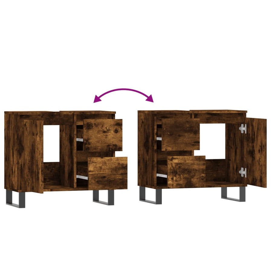 Badkamerkast 65X33X60 Cm Bewerkt Hout Kleurig Gerookt eiken