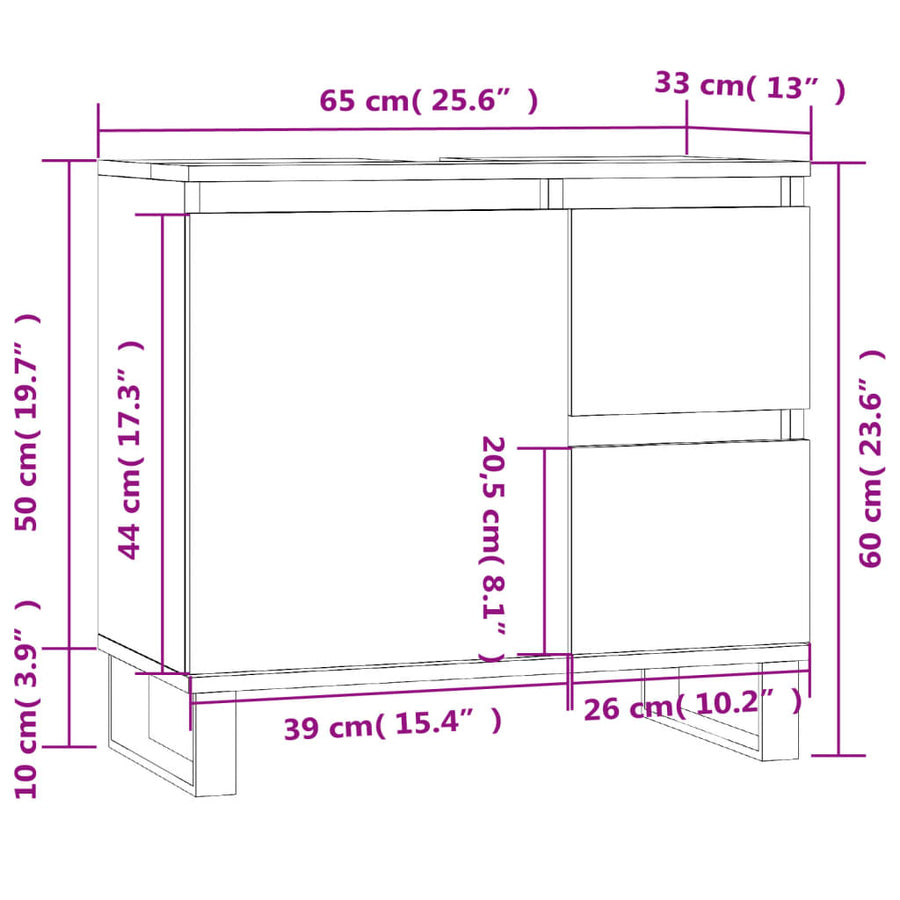 Badkamerkast 65X33X60 Cm Bewerkt Hout Kleurig Gerookt eiken