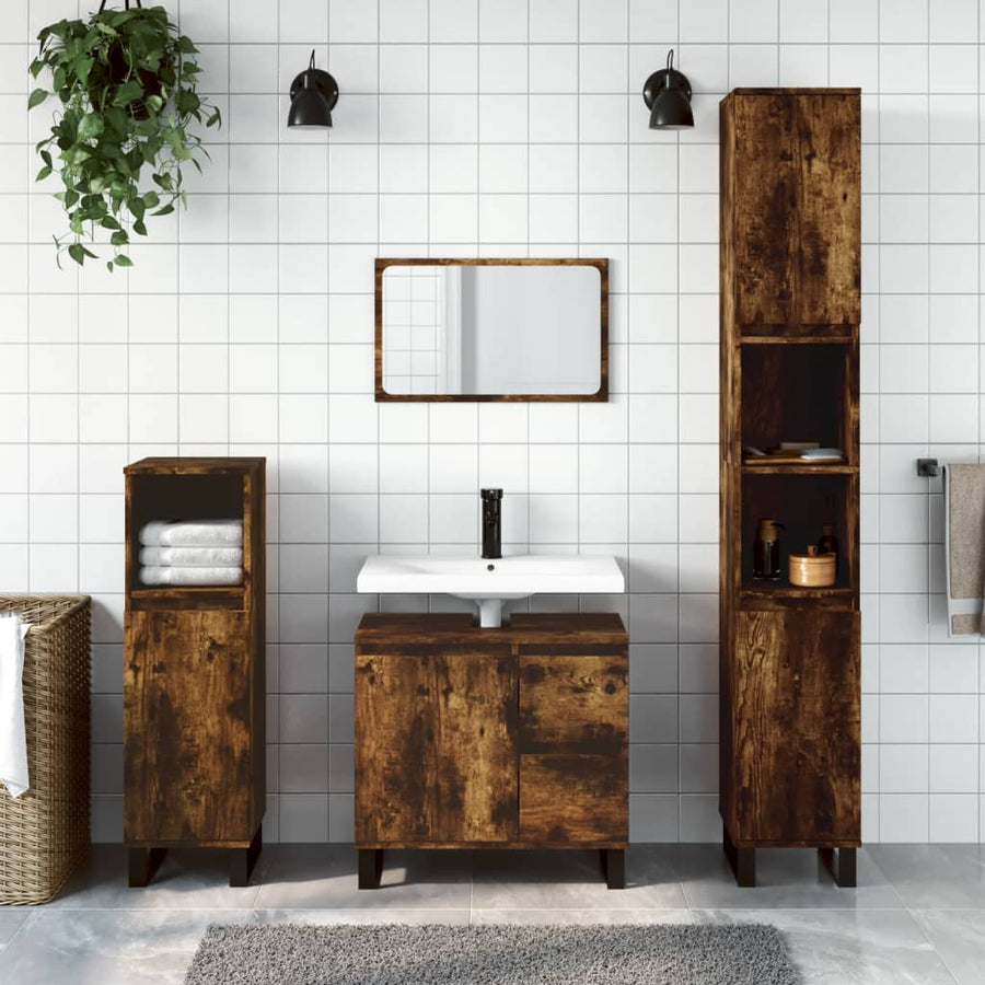 Badkamerkast 65X33X60 Cm Bewerkt Hout Kleurig Gerookt eiken