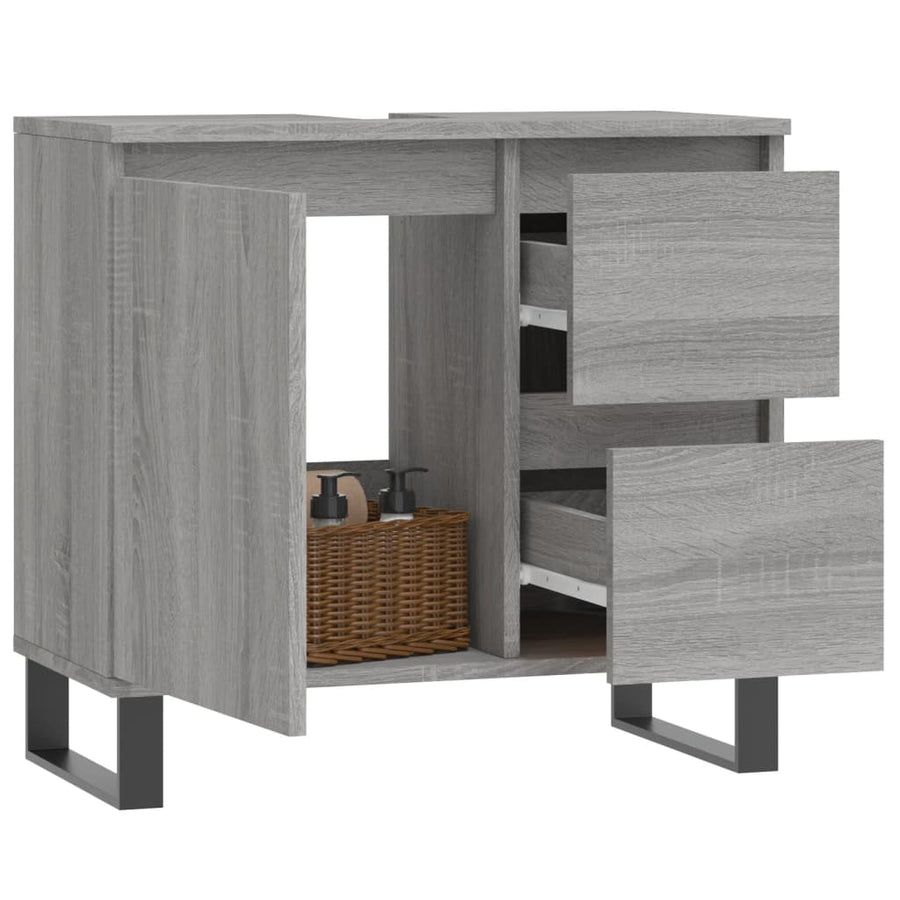Badkamerkast 65X33X60 Cm Bewerkt Hout Eikenkleurig Grijs sonoma