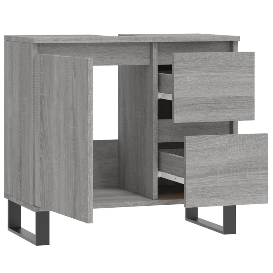 Badkamerkast 65X33X60 Cm Bewerkt Hout Eikenkleurig Grijs sonoma