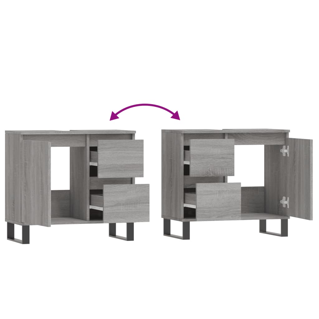 Badkamerkast 65X33X60 Cm Bewerkt Hout Eikenkleurig Grijs sonoma