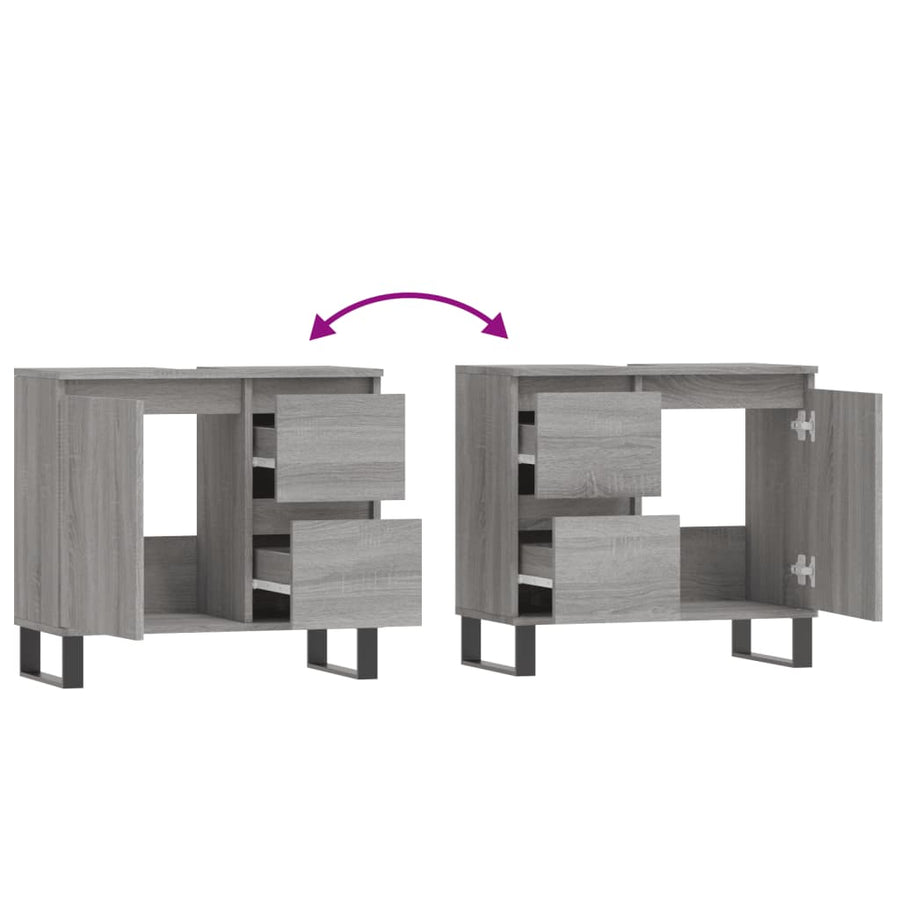 Badkamerkast 65X33X60 Cm Bewerkt Hout Eikenkleurig Grijs sonoma