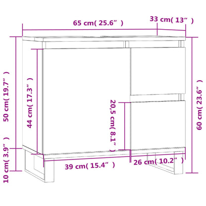 Badkamerkast 65X33X60 Cm Bewerkt Hout Eikenkleurig Grijs sonoma