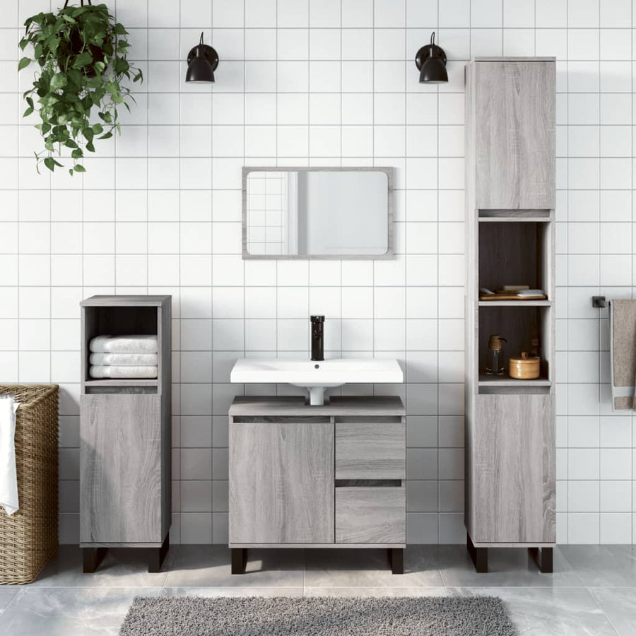 Badkamerkast 65X33X60 Cm Bewerkt Hout Eikenkleurig Grijs sonoma