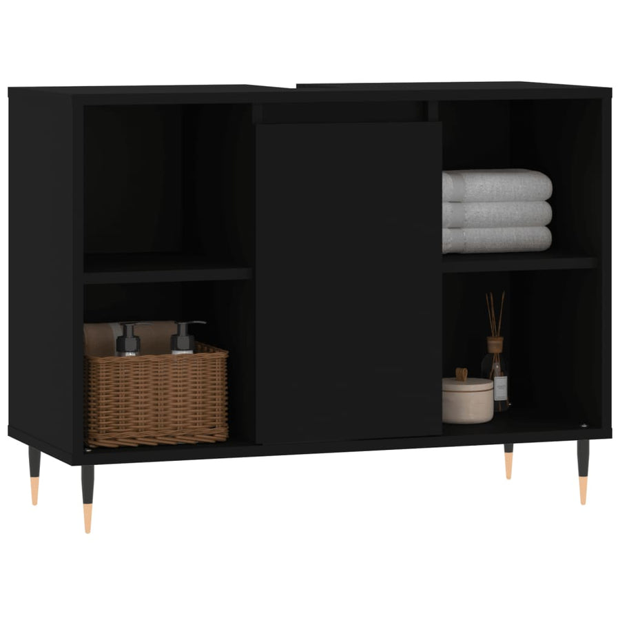 Badkamerkast 80X33X60 Cm Bewerkt Hout Zwart