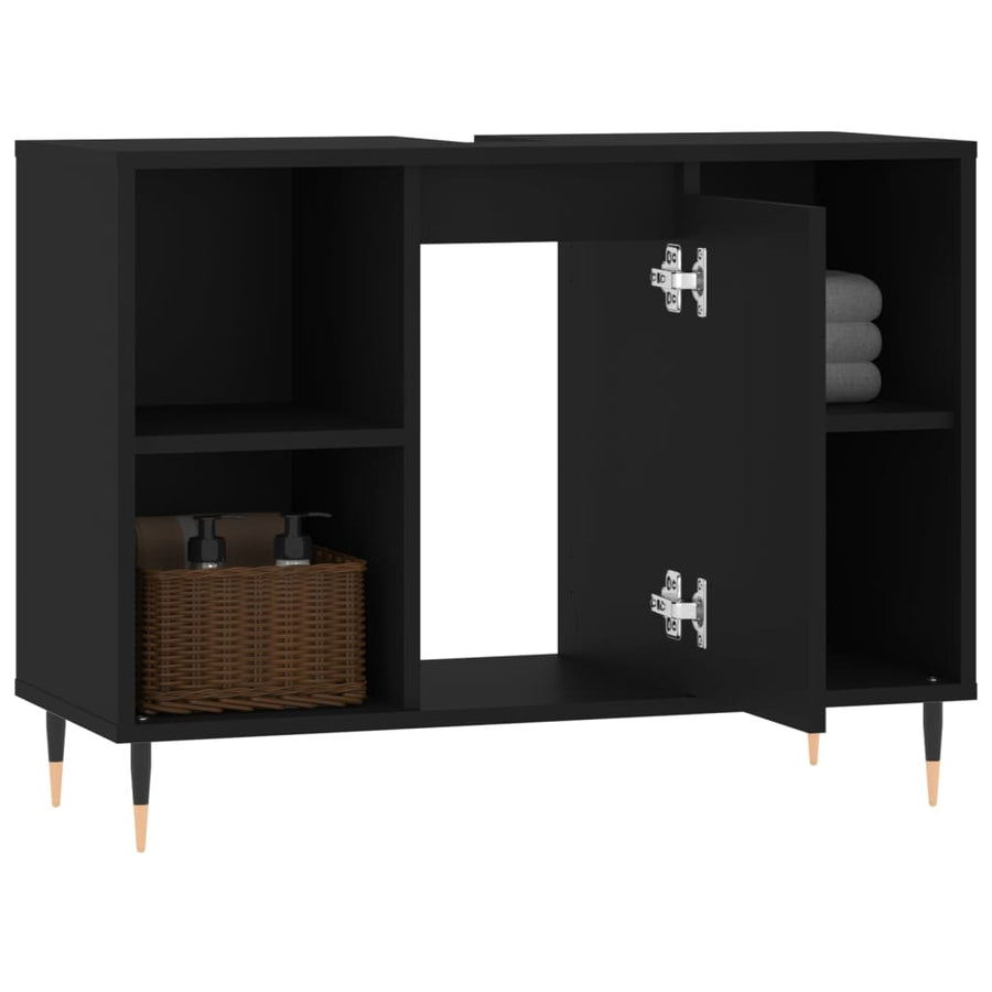 Badkamerkast 80X33X60 Cm Bewerkt Hout Zwart