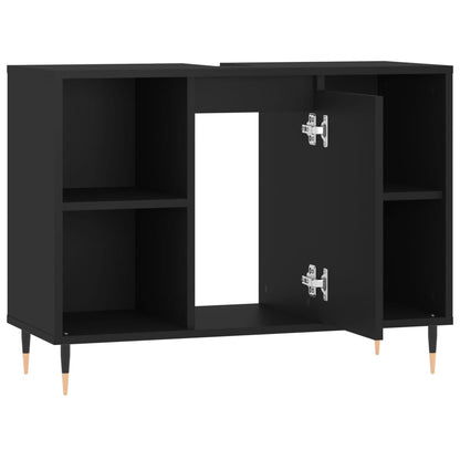 Badkamerkast 80X33X60 Cm Bewerkt Hout Zwart