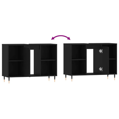 Badkamerkast 80X33X60 Cm Bewerkt Hout Zwart