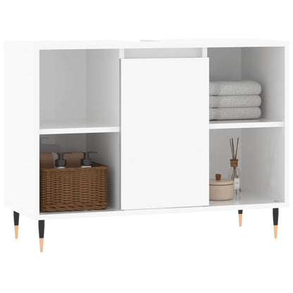 Badkamerkast 80X33X60 Cm Bewerkt Hout Hoogglans wit