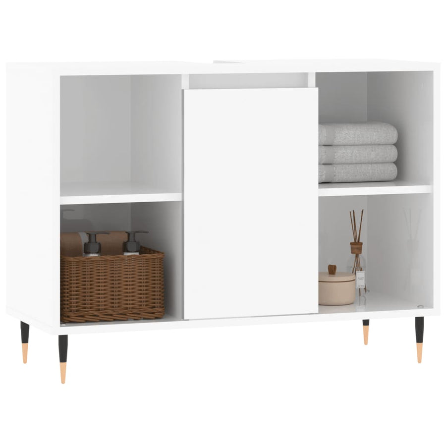 Badkamerkast 80X33X60 Cm Bewerkt Hout Hoogglans wit