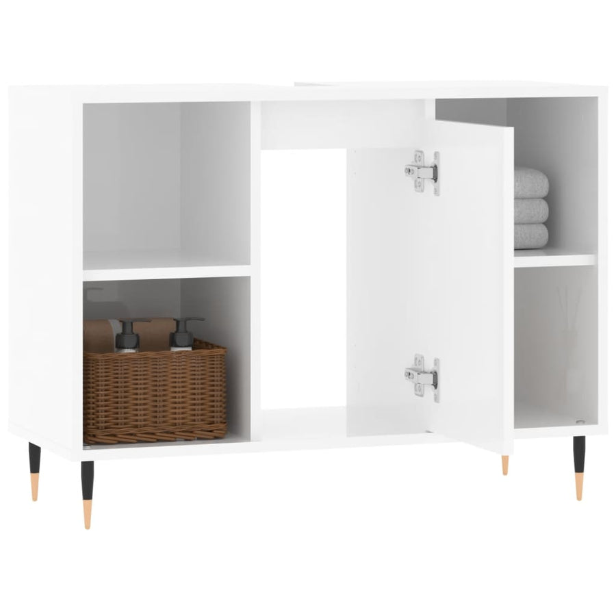 Badkamerkast 80X33X60 Cm Bewerkt Hout Hoogglans wit