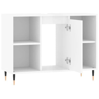 Badkamerkast 80X33X60 Cm Bewerkt Hout Hoogglans wit