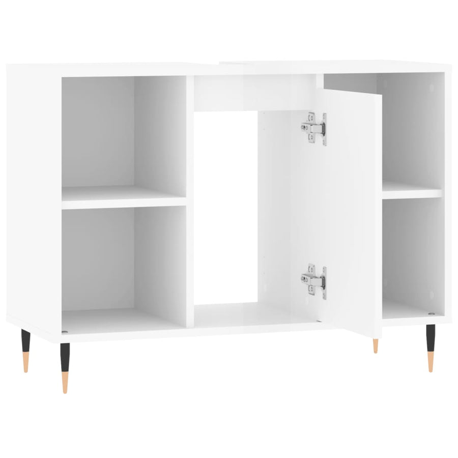 Badkamerkast 80X33X60 Cm Bewerkt Hout Hoogglans wit