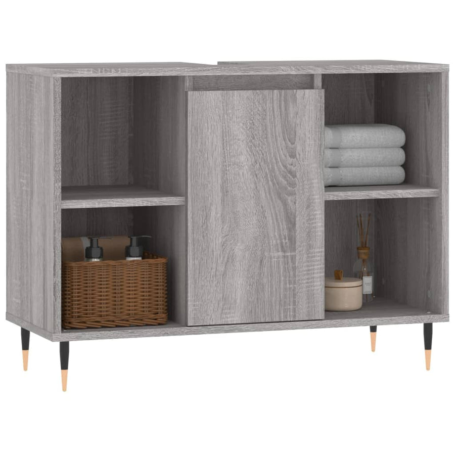 Badkamerkast 80X33X60 Cm Bewerkt Hout Eikenkleurig Grijs sonoma