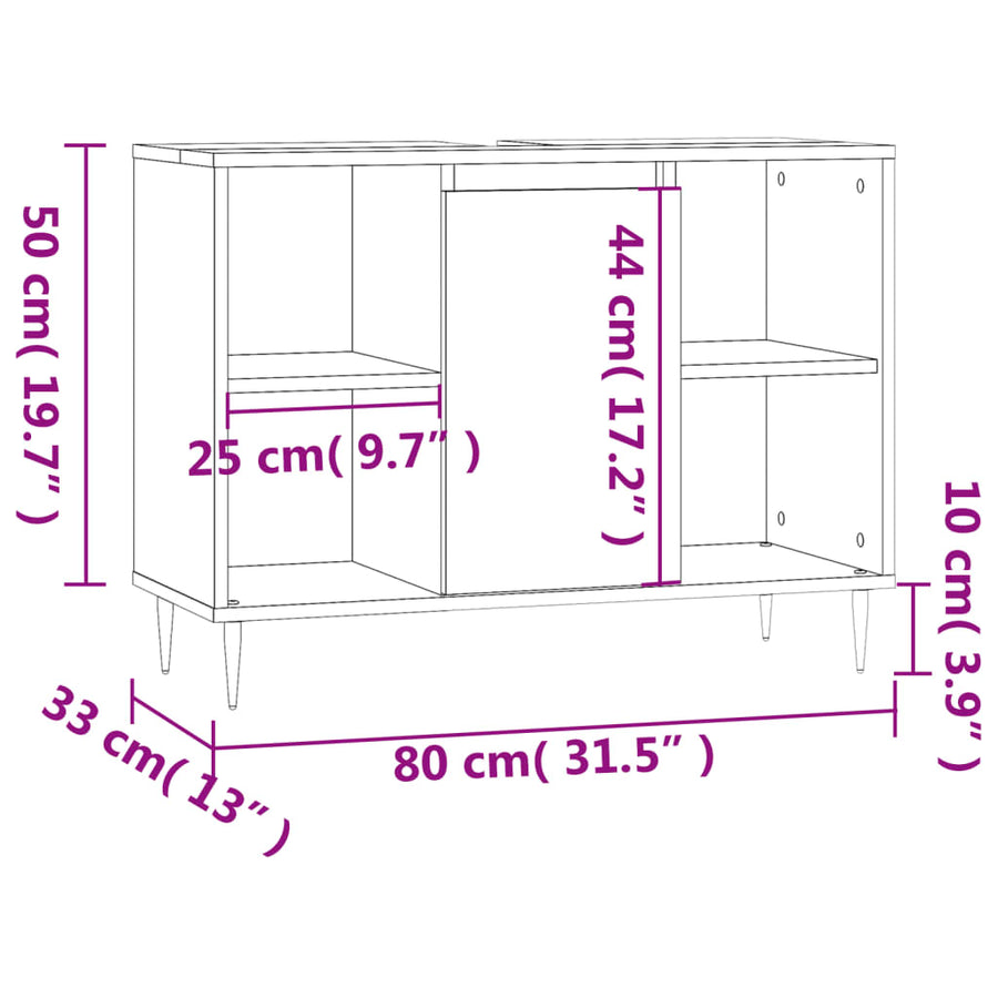 Badkamerkast 80X33X60 Cm Bewerkt Hout Eikenkleurig Grijs sonoma