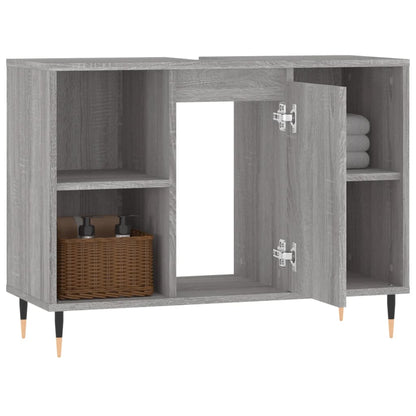 Badkamerkast 80X33X60 Cm Bewerkt Hout Eikenkleurig Grijs sonoma