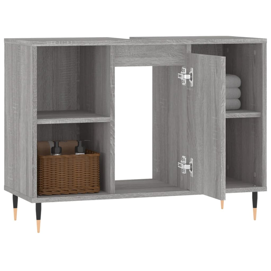 Badkamerkast 80X33X60 Cm Bewerkt Hout Eikenkleurig Grijs sonoma