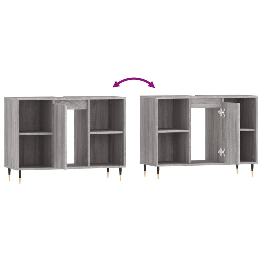 Badkamerkast 80X33X60 Cm Bewerkt Hout Eikenkleurig Grijs sonoma