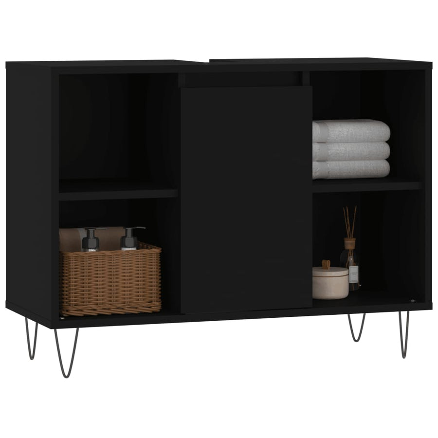 Badkamerkast 80X33X60 Cm Bewerkt Hout Zwart