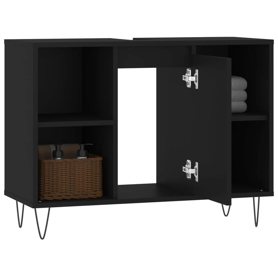 Badkamerkast 80X33X60 Cm Bewerkt Hout Zwart