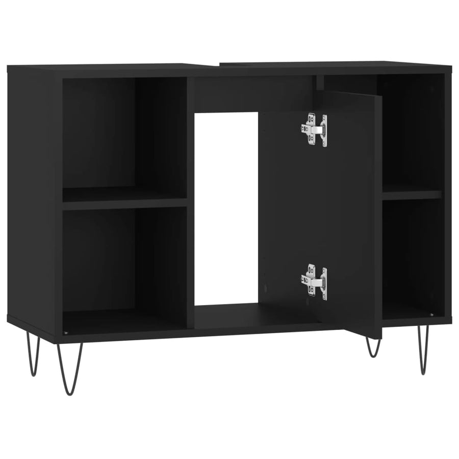 Badkamerkast 80X33X60 Cm Bewerkt Hout Zwart