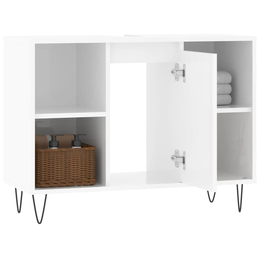 Badkamerkast 80X33X60 Cm Bewerkt Hout Hoogglans wit