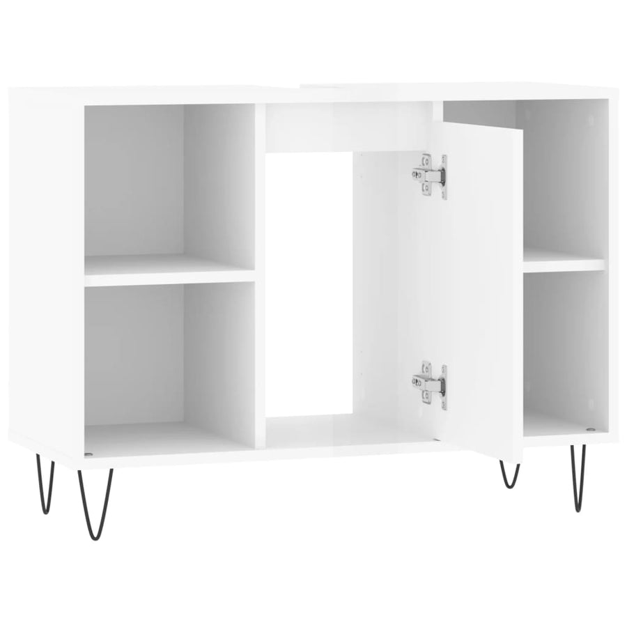 Badkamerkast 80X33X60 Cm Bewerkt Hout Hoogglans wit