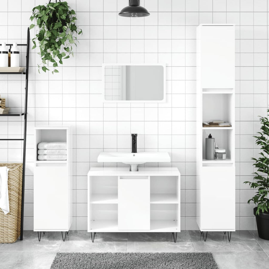 Badkamerkast 80X33X60 Cm Bewerkt Hout Hoogglans wit
