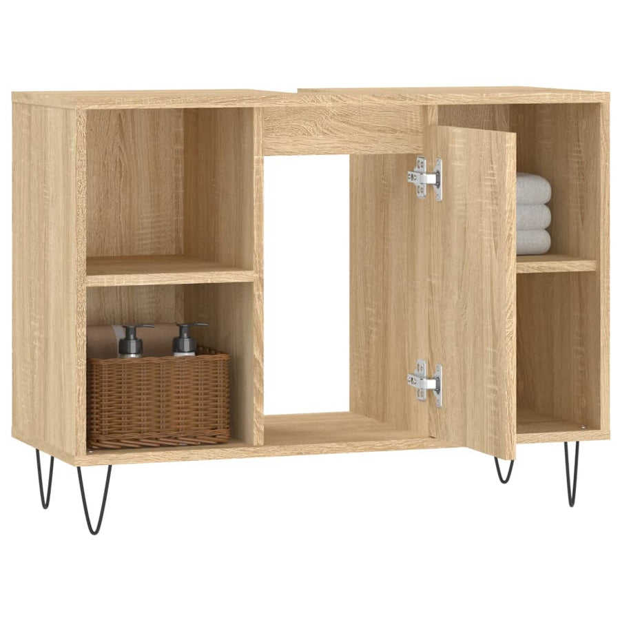 Badkamerkast 80X33X60 Cm Bewerkt Hout Kleurig Sonoma eiken