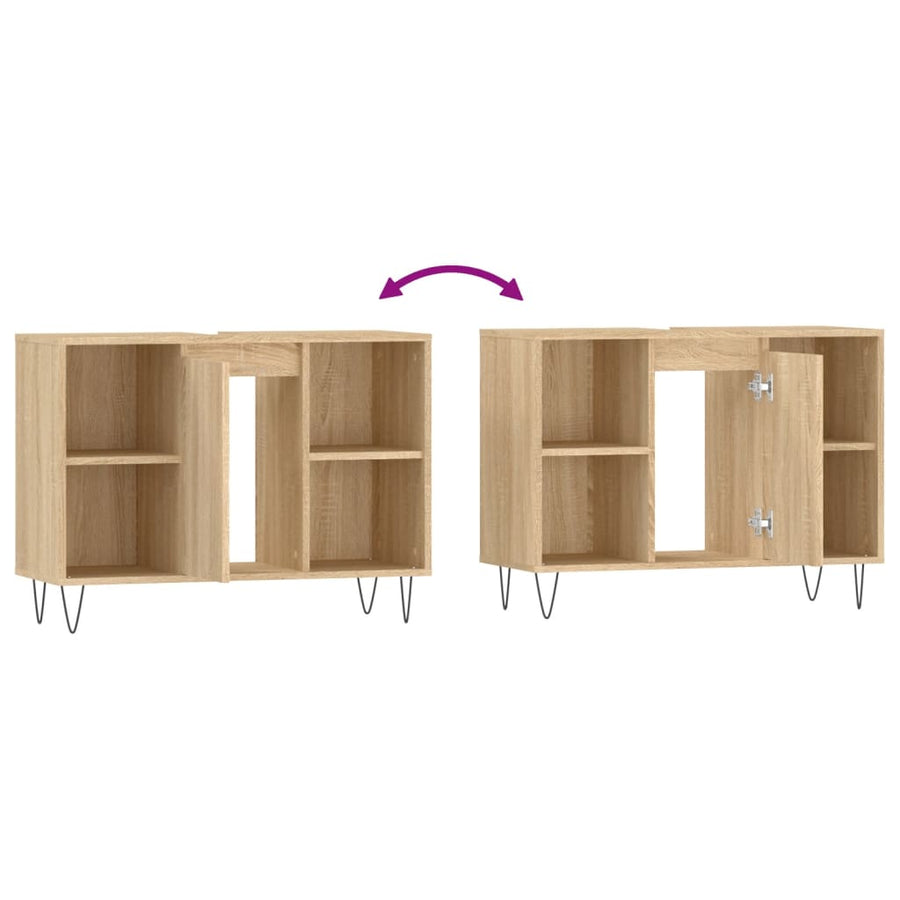 Badkamerkast 80X33X60 Cm Bewerkt Hout Kleurig Sonoma eiken