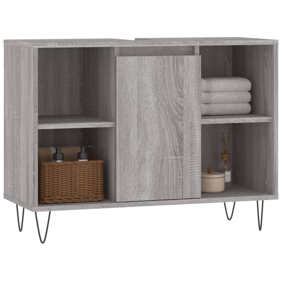 Badkamerkast 80X33X60 Cm Bewerkt Hout Eikenkleurig Grijs sonoma
