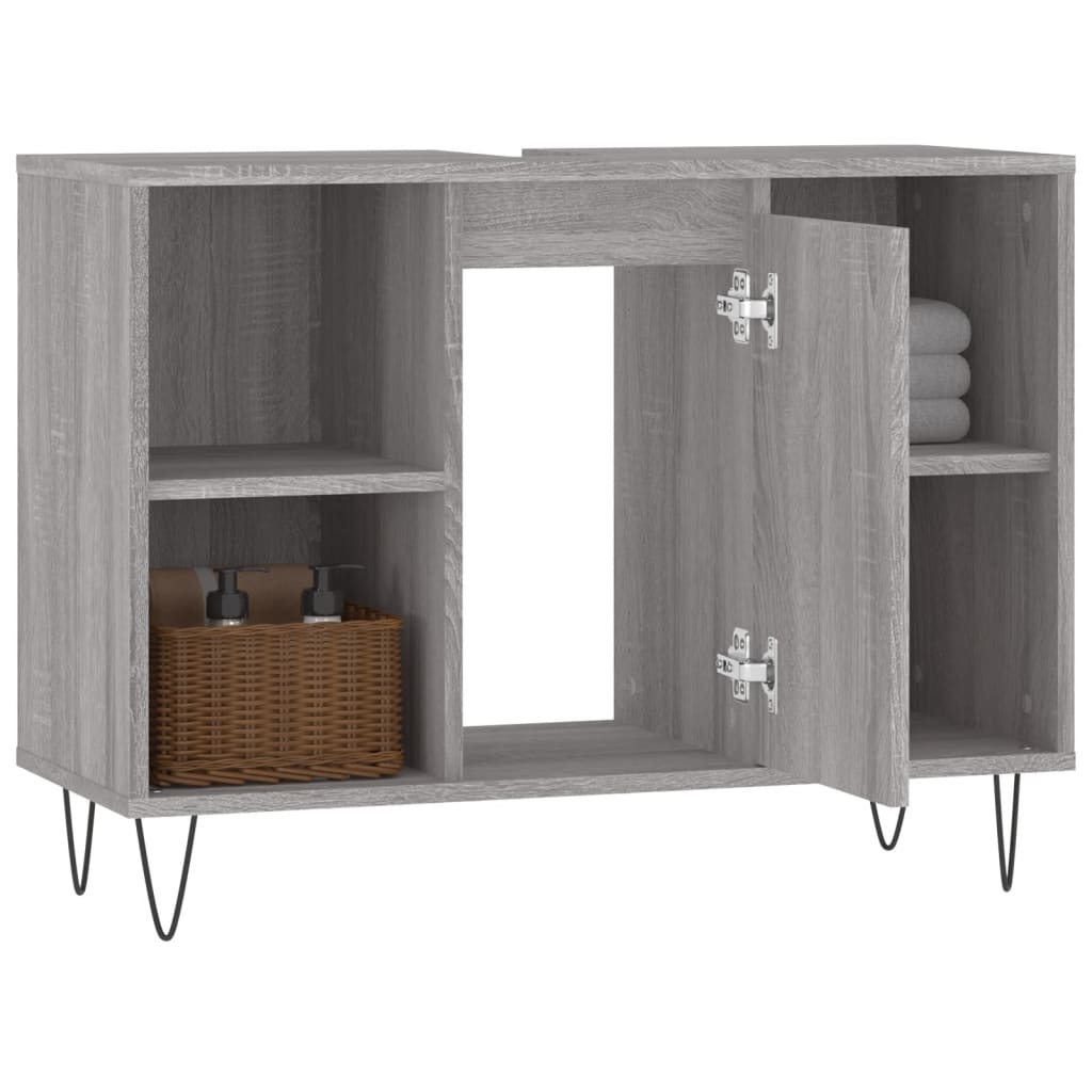 Badkamerkast 80X33X60 Cm Bewerkt Hout Eikenkleurig Grijs sonoma