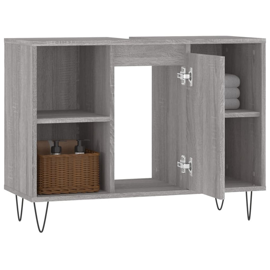 Badkamerkast 80X33X60 Cm Bewerkt Hout Eikenkleurig Grijs sonoma