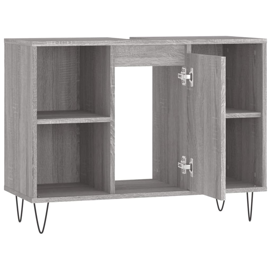 Badkamerkast 80X33X60 Cm Bewerkt Hout Eikenkleurig Grijs sonoma