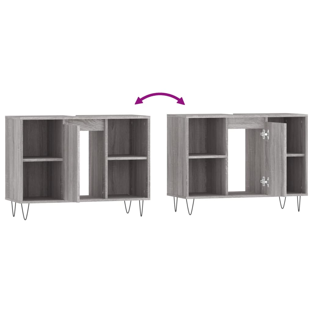 Badkamerkast 80X33X60 Cm Bewerkt Hout Eikenkleurig Grijs sonoma