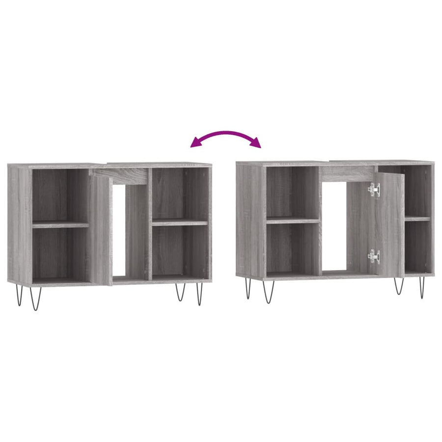 Badkamerkast 80X33X60 Cm Bewerkt Hout Eikenkleurig Grijs sonoma