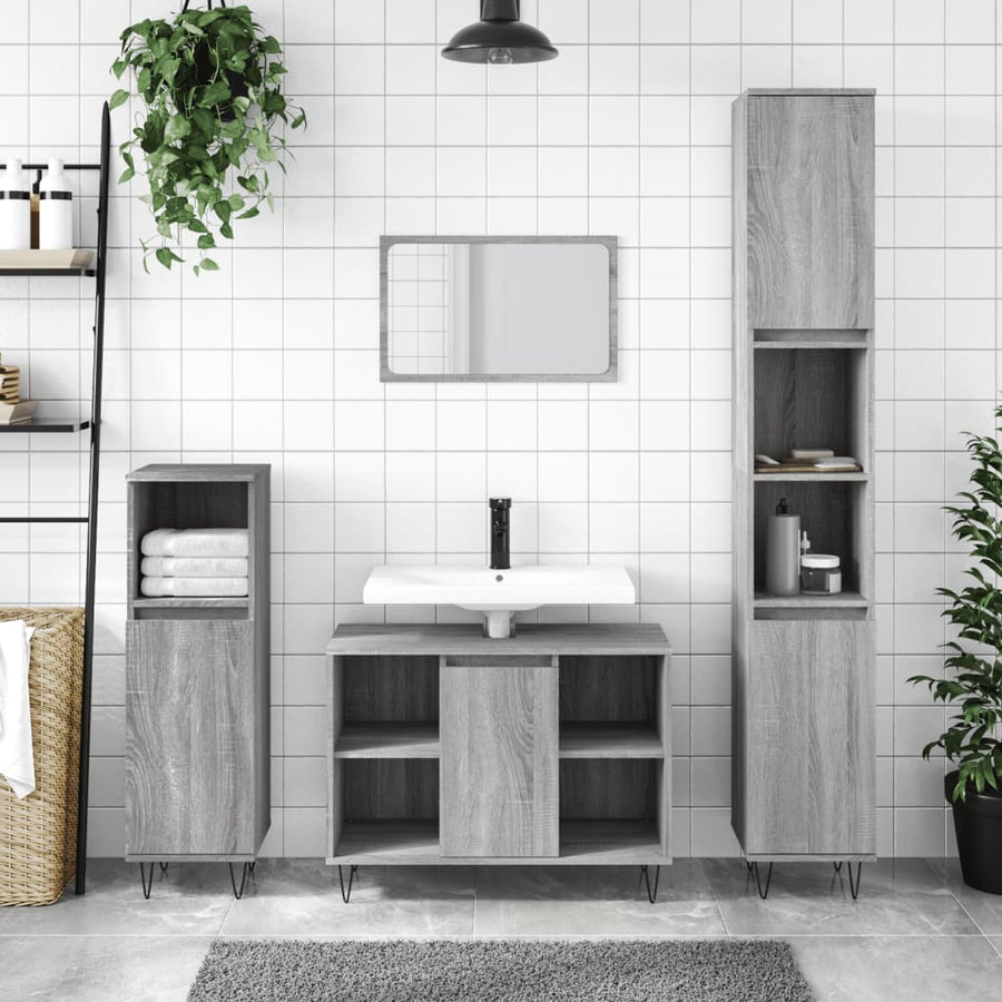Badkamerkast 80X33X60 Cm Bewerkt Hout Eikenkleurig Grijs sonoma