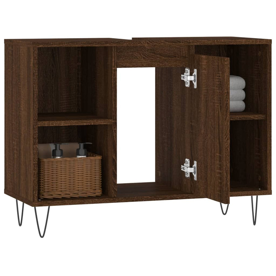 Badkamerkast 80X33X60 Cm Bewerkt Hout bruin eikenkleur