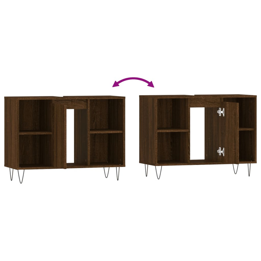Badkamerkast 80X33X60 Cm Bewerkt Hout bruin eikenkleur