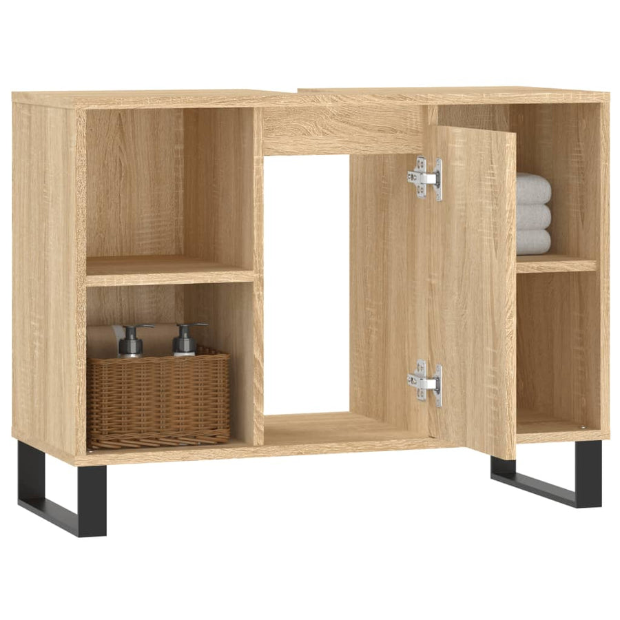 Badkamerkast 80X33X60 Cm Bewerkt Hout Kleurig Sonoma eiken