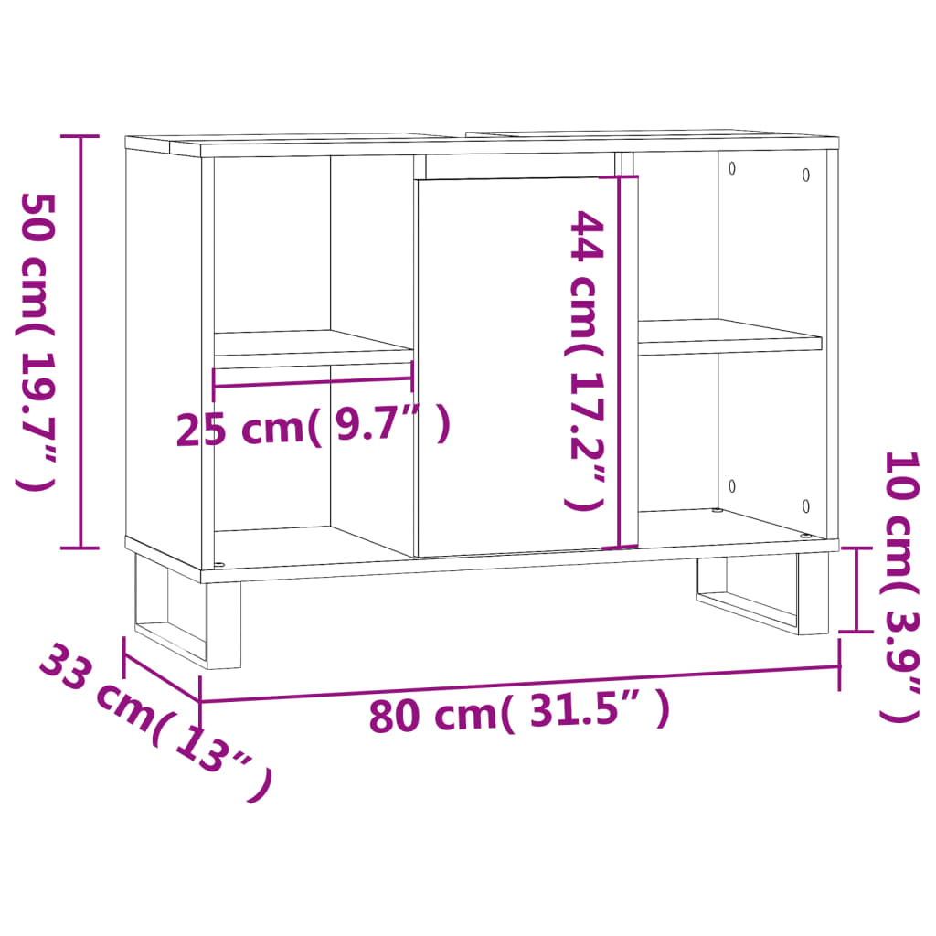Badkamerkast 80X33X60 Cm Bewerkt Hout Betongrijs