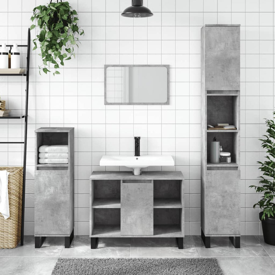 Badkamerkast 80X33X60 Cm Bewerkt Hout Betongrijs