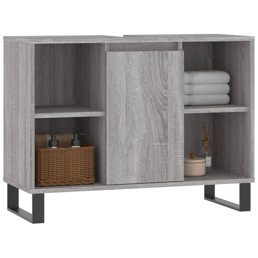 Badkamerkast 80X33X60 Cm Bewerkt Hout Eikenkleurig Grijs sonoma