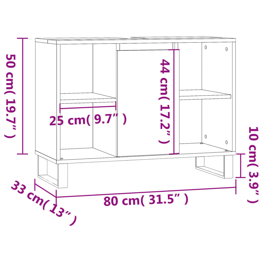 Badkamerkast 80X33X60 Cm Bewerkt Hout Eikenkleurig Grijs sonoma