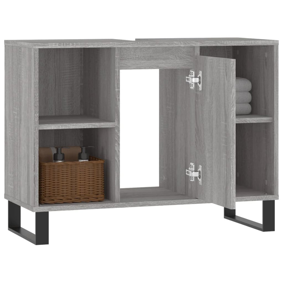 Badkamerkast 80X33X60 Cm Bewerkt Hout Eikenkleurig Grijs sonoma