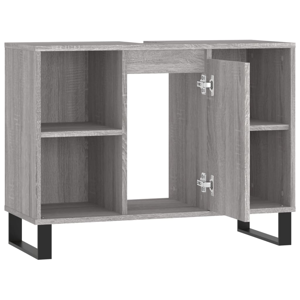 Badkamerkast 80X33X60 Cm Bewerkt Hout Eikenkleurig Grijs sonoma