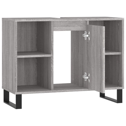 Badkamerkast 80X33X60 Cm Bewerkt Hout Eikenkleurig Grijs sonoma