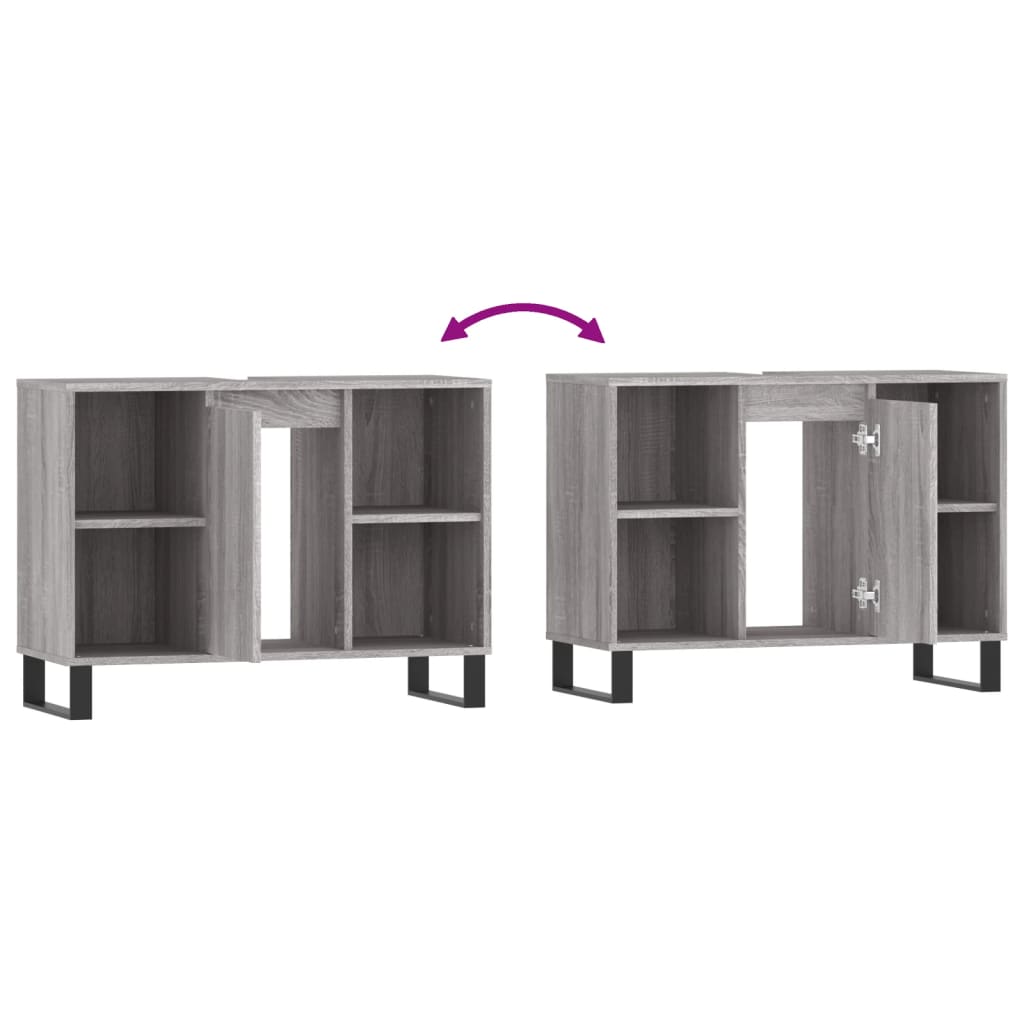 Badkamerkast 80X33X60 Cm Bewerkt Hout Eikenkleurig Grijs sonoma